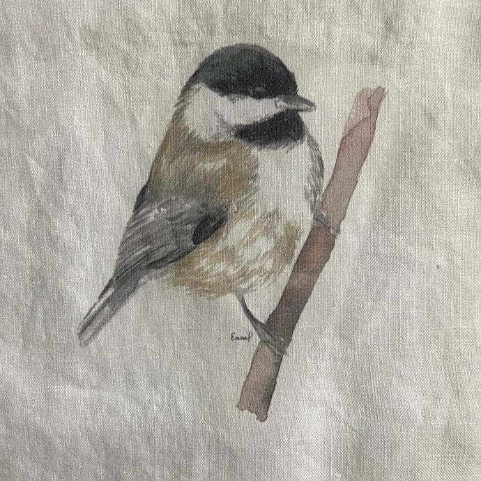 French Linen Tea Towel - Chickadee